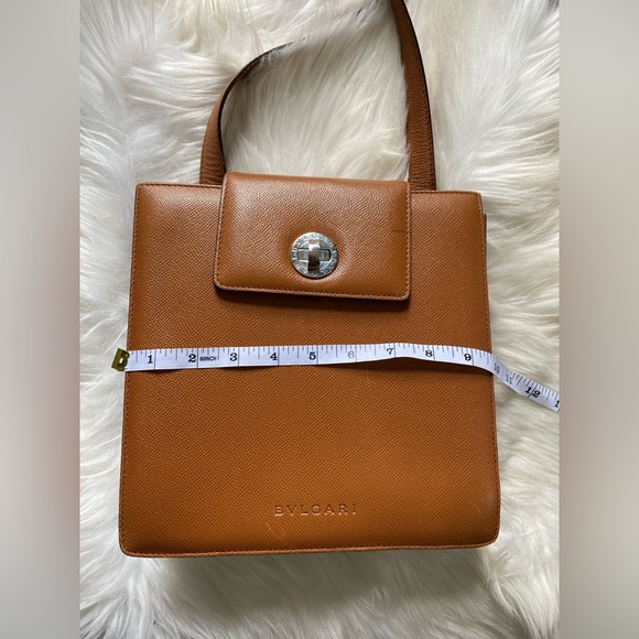 Bvlgari Womens Leather Turnlock Accordion Shoulder Satchel Bag Handbag Cognac - Picture 13 of 14